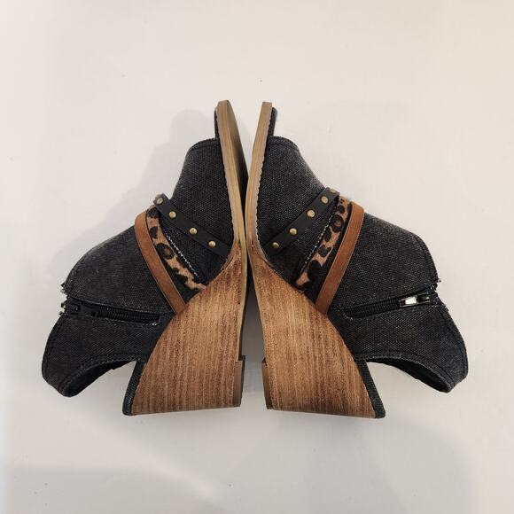 VERY G Jamison Black Brown Canvas Strappy Leopard Print Peep Toe Wedges Womens 8 - Picture 7 of 10